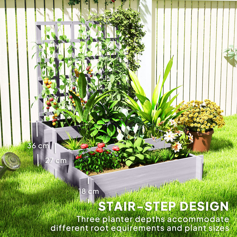 3 Tier Wooden Garden Planter With Trellis For Climbing Plants Raised Bed Grey AOSOM
