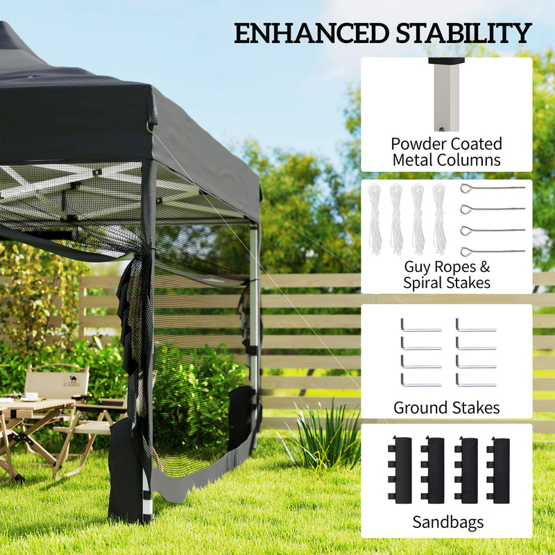 Pop Up Gazebo with Mesh Sides for Quick Garden Shelter and Sun Protection Black Outsunny