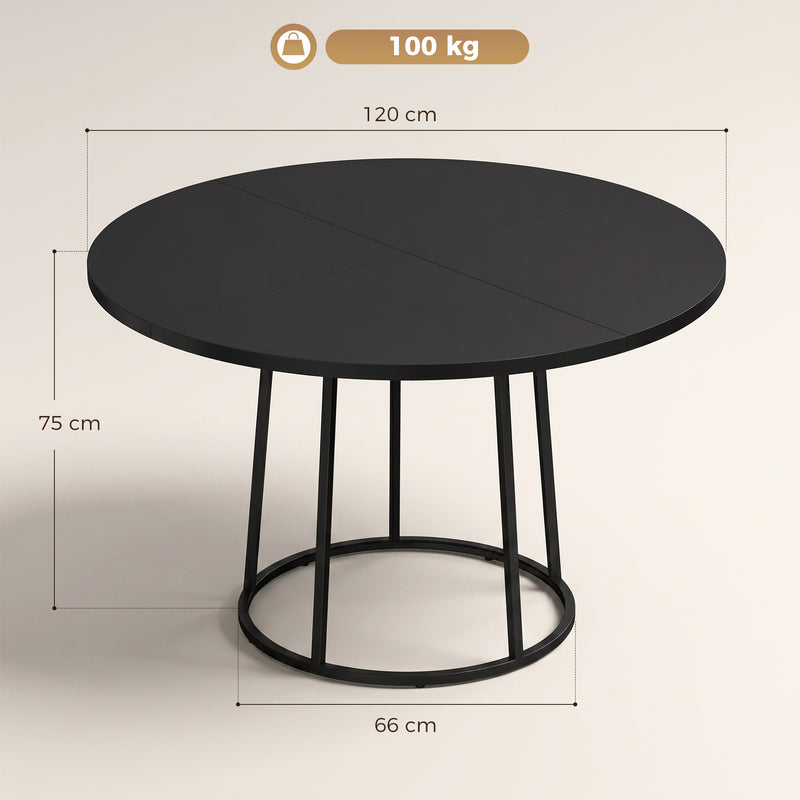 Round Dining Table for 4 to 6 People Compact Easy Clean Design Black