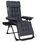 Zero Gravity Reclining Sun Lounger with Cushion and Side Tray for Garden Relaxation Dark Grey AOSOM