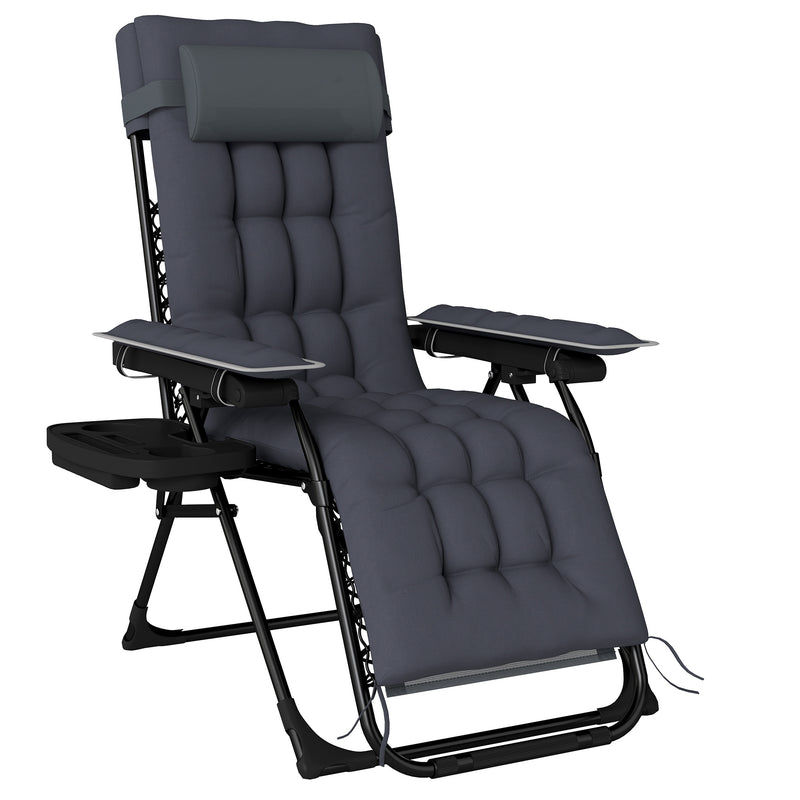 Zero Gravity Reclining Sun Lounger with Cushion and Side Tray for Garden Relaxation Dark Grey AOSOM