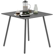 Grey Square Garden Table for 4 with Slat Top and Steel Frame 80cm by Outsunny