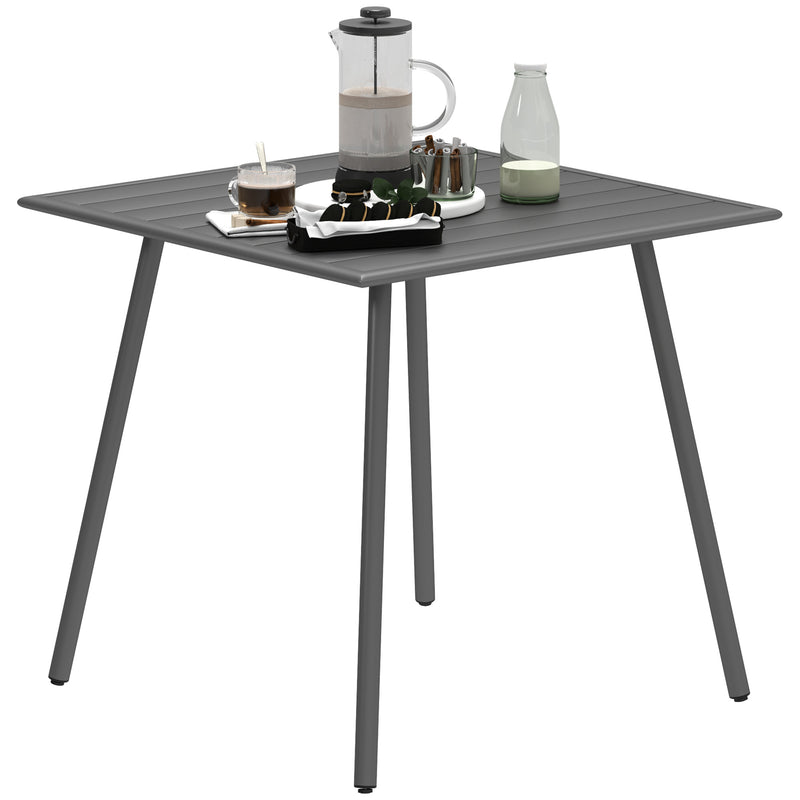 Grey Square Garden Table for 4 with Slat Top and Steel Frame 80cm by Outsunny
