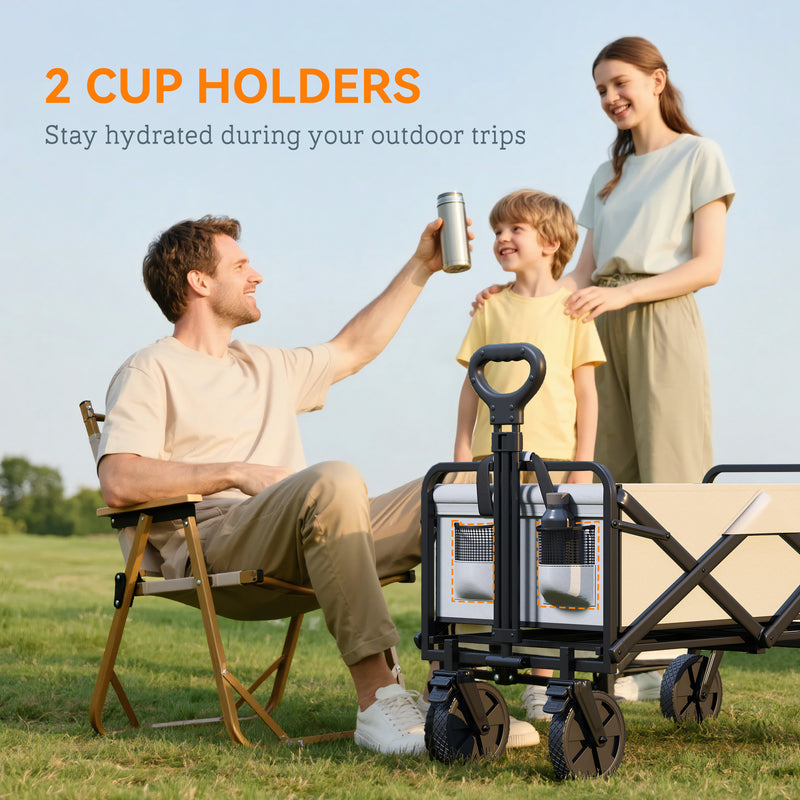 Folding Cargo Wagon Trolley with Telescopic Handle for Camping and Garden in Dark Grey