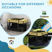 Foldable Dog Playpen with Storage Bag and Ground Stakes for Indoor and Outdoor Use, Yellow
