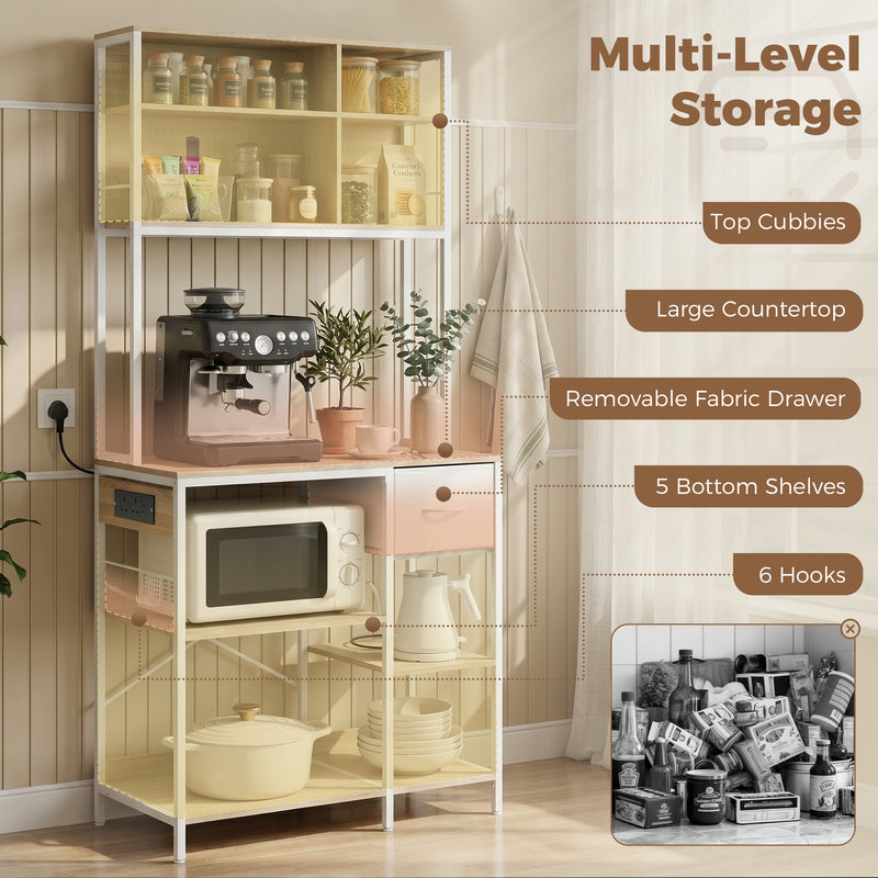 Kitchen Baker’s Rack with Shelves and Power Station for Organised Worktops Oak White