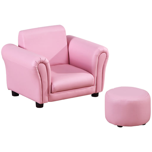 Kids Armchair with Footstool Soft Upholstered Single Seater Sofa for Toddlers, Pink