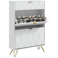 Slim Shoe Storage Cabinet with Two Flip Drawers Ideal for Hallways White