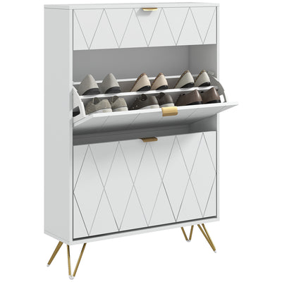 Slim Shoe Storage Cabinet with Two Flip Drawers Ideal for Hallways White