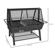 3 in 1 Barbecue Grill Fire Pit and Rotisserie Roaster with Protective Cover, Black