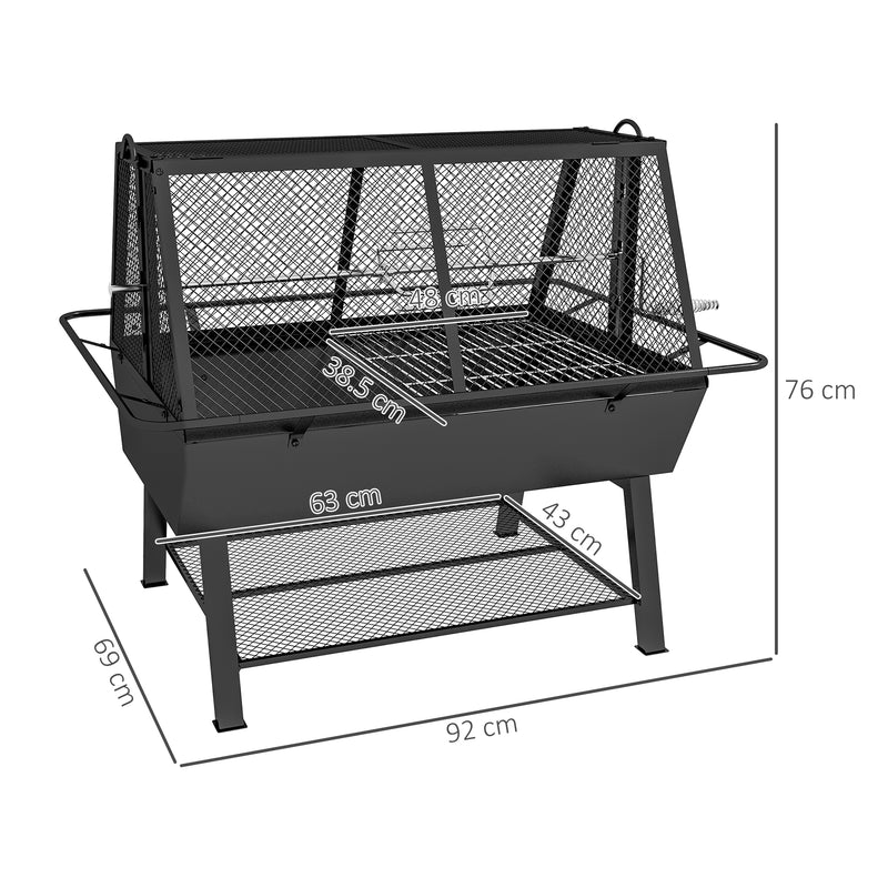 3 in 1 Barbecue Grill Fire Pit and Rotisserie Roaster with Protective Cover, Black