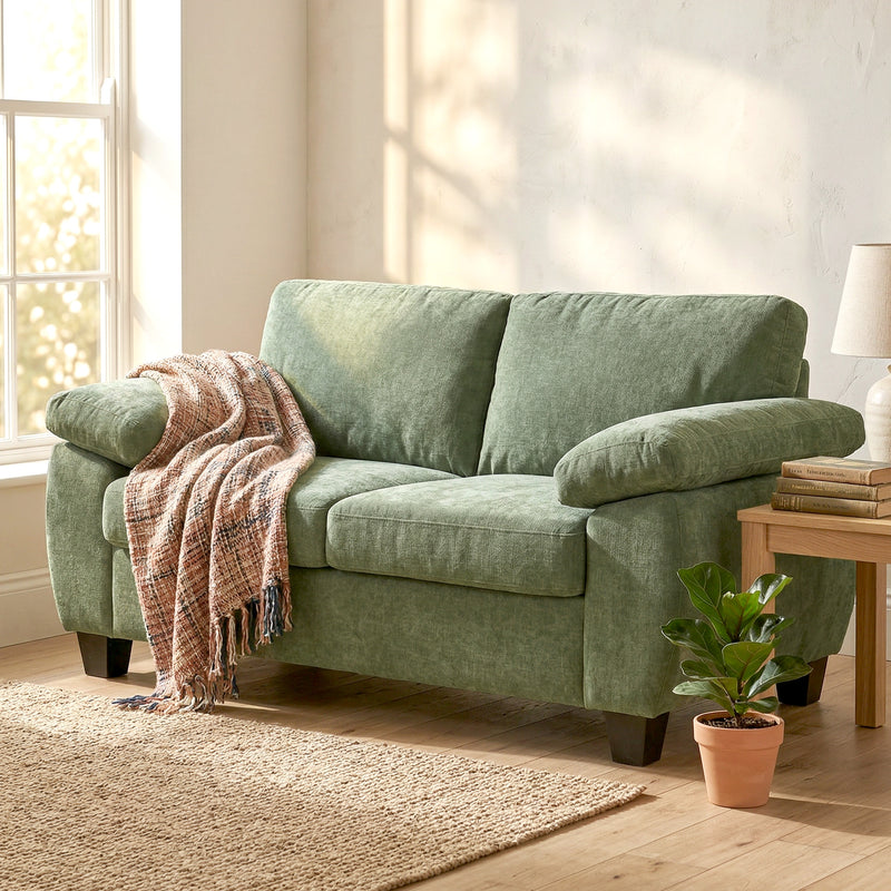 2 Seater Compact Sofa for Small Living Rooms with Thick Cushions and Wide Armrests Dark Green