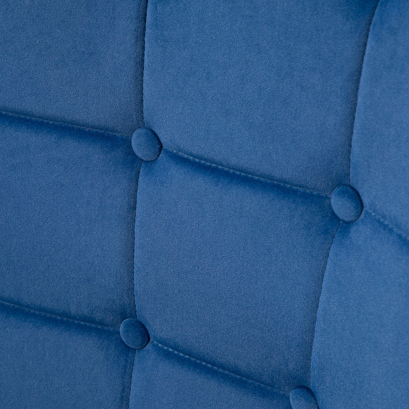 Velvet Wingback Armchair with Footstool for Living Room or Bedroom Steel Legs Dark Blue