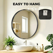 Round Shatterproof Wall Mirror for Hallways or Bathrooms Ready to Hang Black Homcom