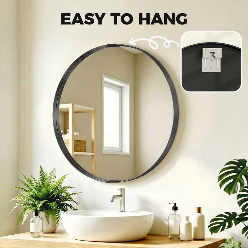 Round Shatterproof Wall Mirror for Hallways or Bathrooms Ready to Hang Black Homcom