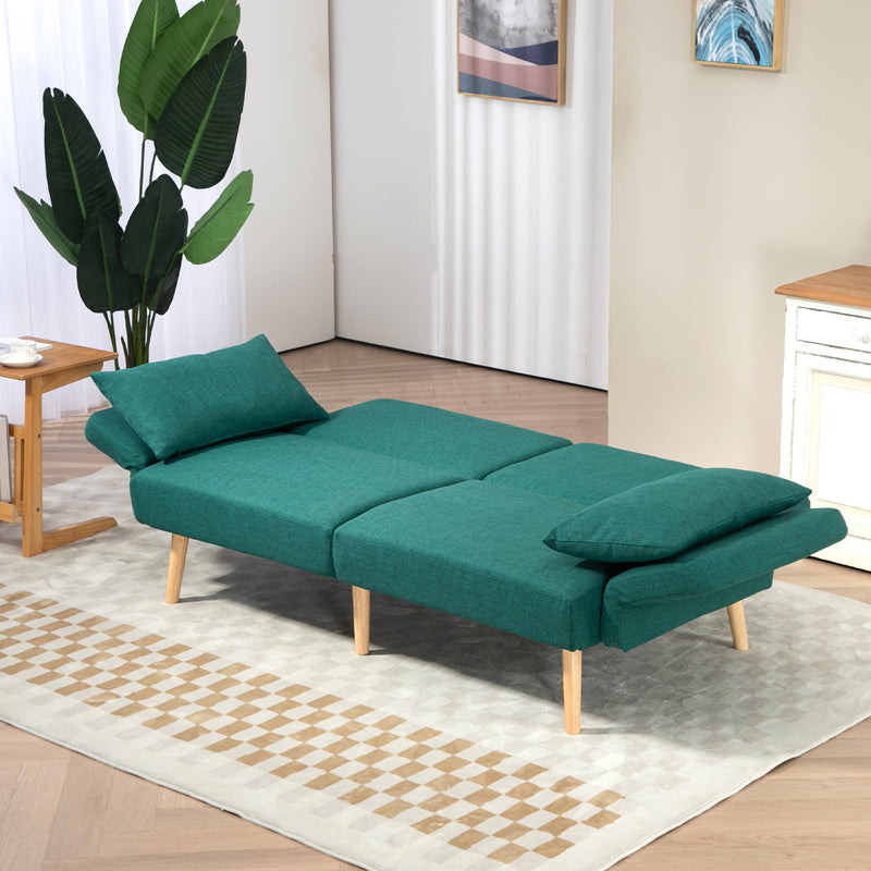 Convertible 2 to 3 Seater Fabric Sofa Bed With Cushions For Living Room Or Guest Room Green