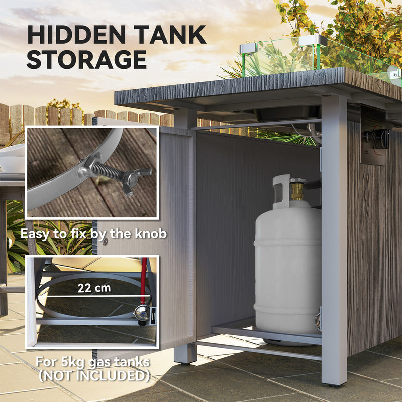 Dark Grey Gas Fire Pit Table 50000 BTU with Glass Screen and Cover for Garden by Outsunny