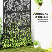 Black Metal Garden Privacy Screen Freestanding 6.5FT Bamboo Design by Outsunny