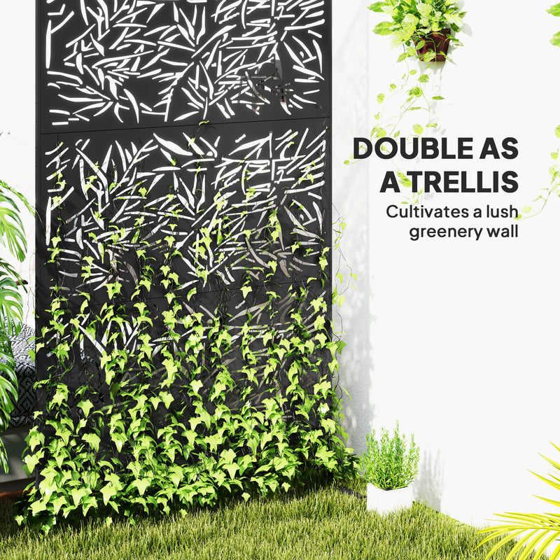 Black Metal Garden Privacy Screen Freestanding 6.5FT Bamboo Design by Outsunny