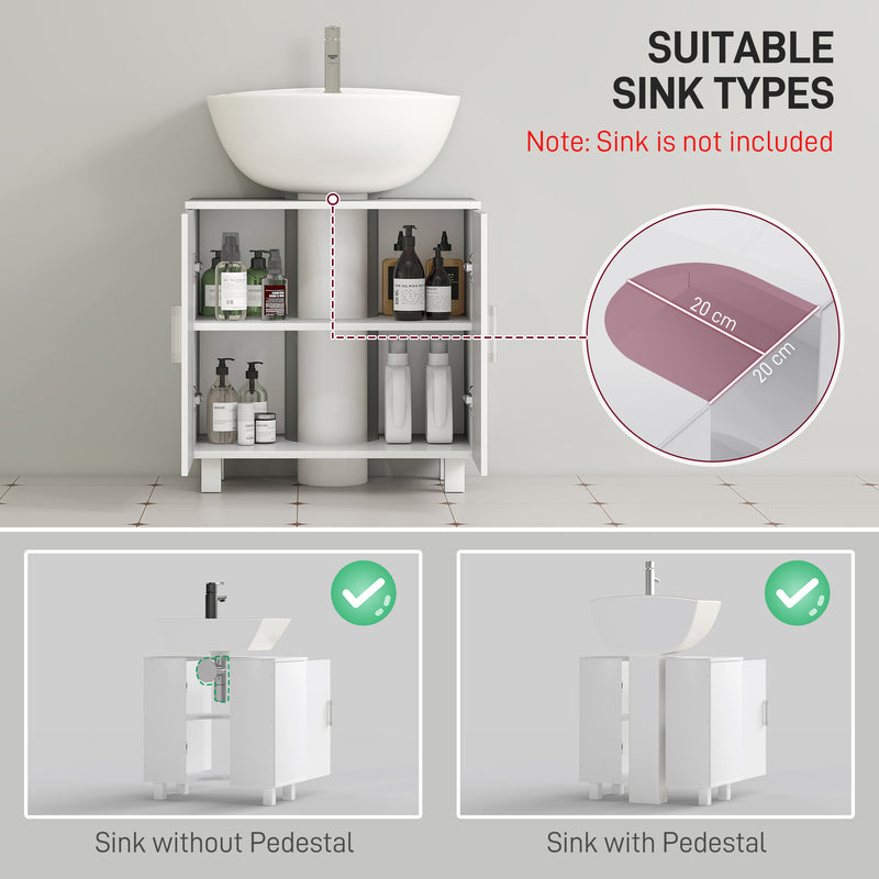 Under Sink Bathroom Cabinet for Pedestal or Freestanding Basins with Storage, White