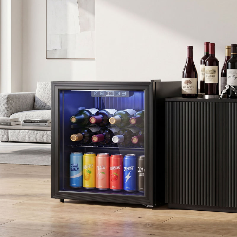 Drinks Fridge for 48 Cans with Adjustable Shelf and UV Glass Door Black