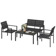 4pc Garden Furniture Set for All-Weather Outdoor Relaxing with Loveseat Coffee Table and Chairs Outsunny