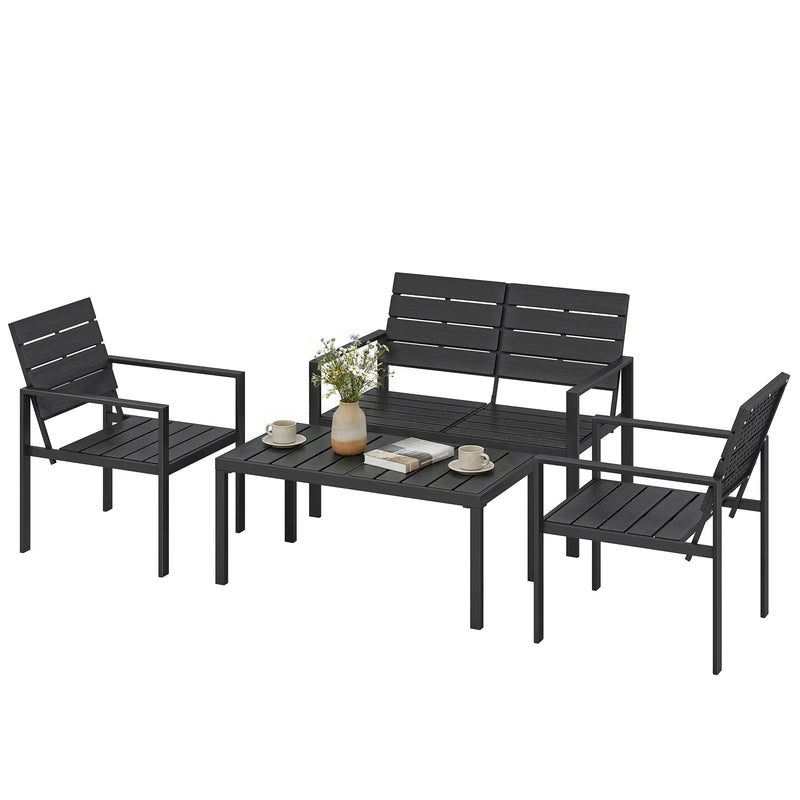 4pc Garden Furniture Set for All-Weather Outdoor Relaxing with Loveseat Coffee Table and Chairs Outsunny