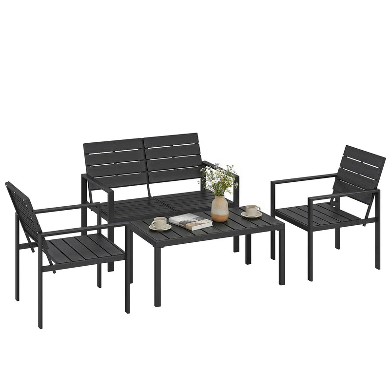 4pc Garden Furniture Set for All-Weather Outdoor Relaxing with Loveseat Coffee Table and Chairs Outsunny
