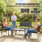 4pc Garden Furniture Set for All-Weather Outdoor Relaxing with Loveseat Coffee Table and Chairs Outsunny