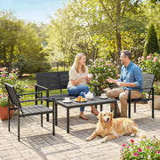 4pc Garden Furniture Set for All-Weather Outdoor Relaxing with Loveseat Coffee Table and Chairs Outsunny