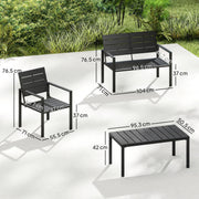 4pc Garden Furniture Set for All-Weather Outdoor Relaxing with Loveseat Coffee Table and Chairs Outsunny