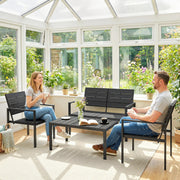 4pc Garden Furniture Set for All-Weather Outdoor Relaxing with Loveseat Coffee Table and Chairs Outsunny