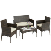 4pc Rattan Garden Furniture Conversation Set with Cushions and Tempered Glass Table for Outdoor Relaxing Outsunny