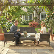 4pc Rattan Garden Furniture Conversation Set with Cushions and Tempered Glass Table for Outdoor Relaxing Outsunny