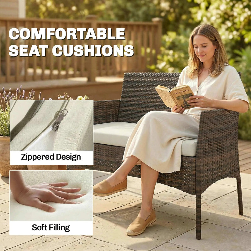 4pc Rattan Garden Furniture Conversation Set with Cushions and Tempered Glass Table for Outdoor Relaxing Outsunny