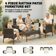 4pc Rattan Garden Furniture Conversation Set with Cushions and Tempered Glass Table for Outdoor Relaxing Outsunny