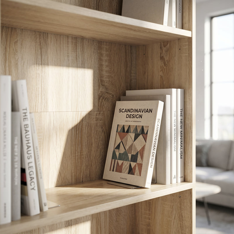 Tall Bookshelf with Adjustable Shelves for Living Room or Office Organisation Oak Wood Effect