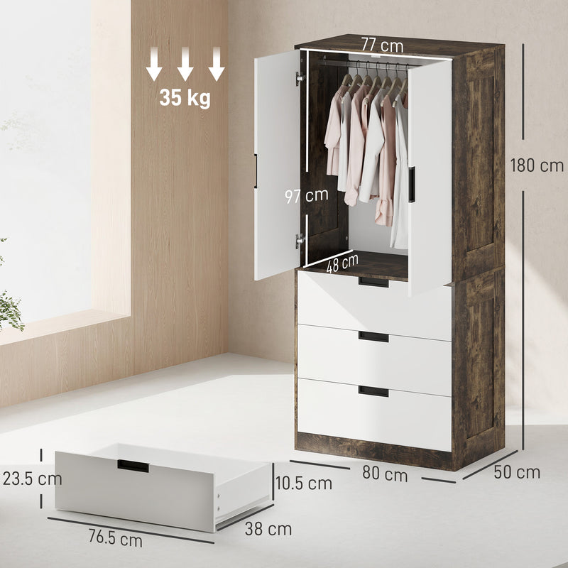 Double Wardrobe with Drawers for Organised Bedroom Storage and Soft Close Doors Rustic Brown