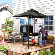 8 x 5 ft Grill Gazebo Double Tier BBQ Shelter with LED Lights Shelves and Hooks Dark Grey by Outsunny
