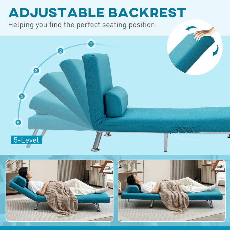 Dark Blue Single Linen Feel Sleeper Chair Comfortable Space Saving Design by HOMCOM