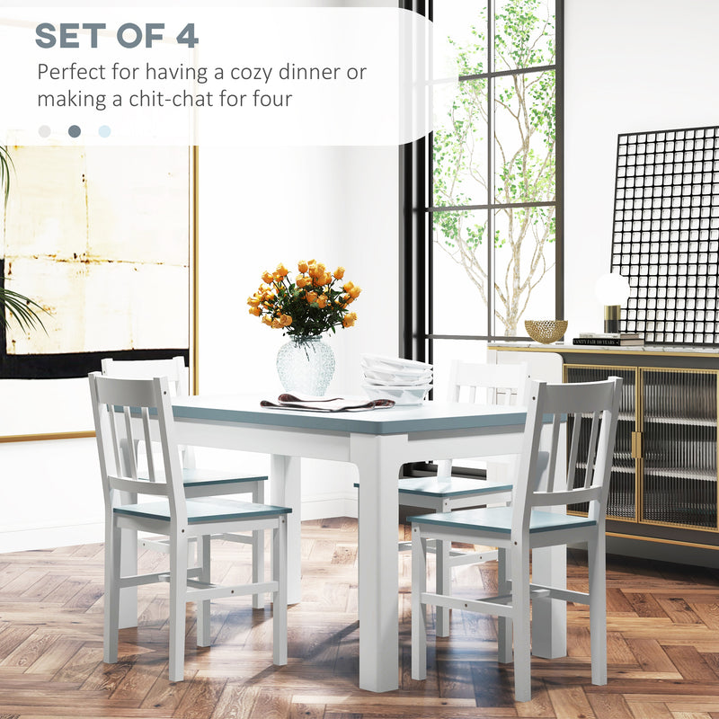 Set of 4 Wooden Dining Chairs with Slat Back Ideal for Kitchen or Dining Room White AOSOM