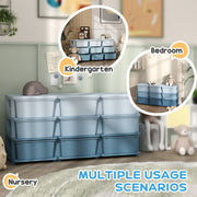 Kids Storage Organiser Unit with 9 Removable Bins for Toys and Clothes Blue