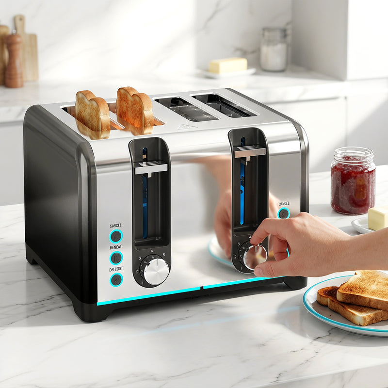 4 Slice Toaster for Quick Family Breakfasts with Wide Slots and Easy Clean Black