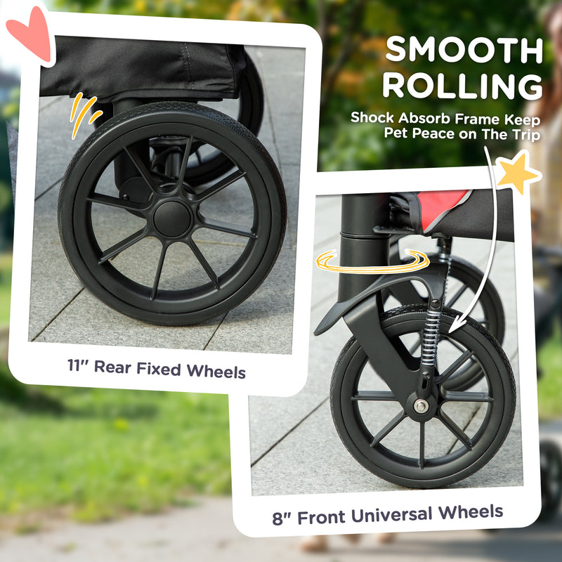 Easy Folding Pet Stroller for Large Dogs With Shock Absorb Frame and Safety Leashes by PawHut AOSOM