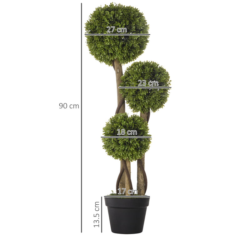 Set of 2 Artificial Boxwood Topiary Trees in Pots for Indoor and Outdoor Use Light Green