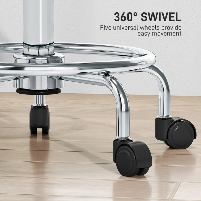 Grey Adjustable PU Leather Rolling Stool with Swivel and Wheels by HOMCOM