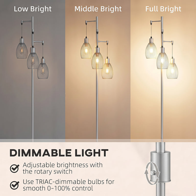 Floor Lamp with Adjustable Rotary Dimmer for Flexible Living Room or Bedroom Lighting Silver