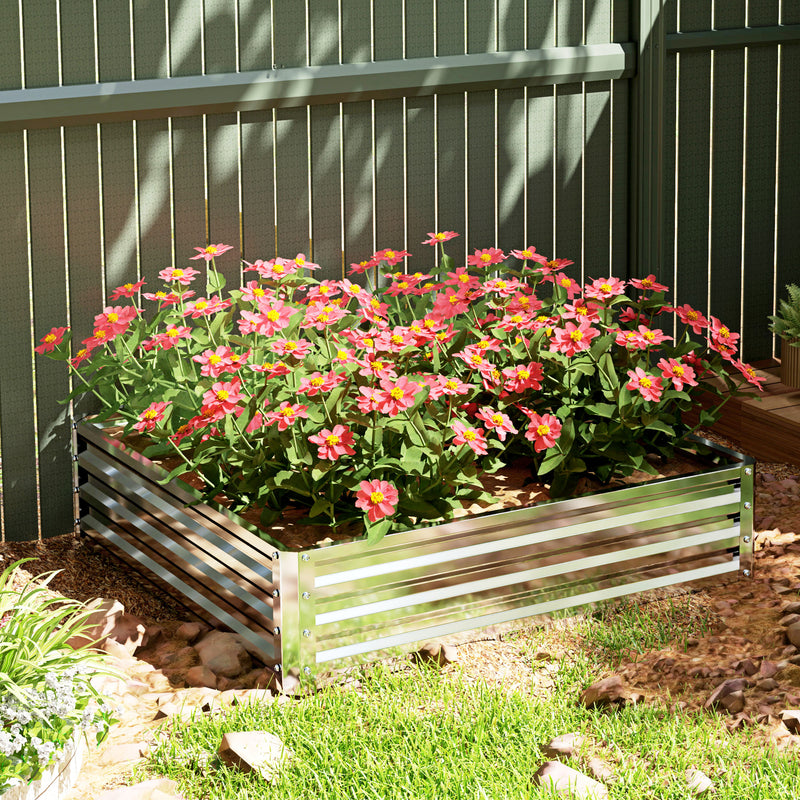 Square Raised Garden Bed Planter Box With Durable Steel Frame For Vegetables Silver