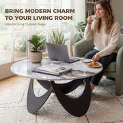 Modern Round Coffee Table with Sintered Stone Marble Effect Heat Resistant Top for Living Rooms Homcom