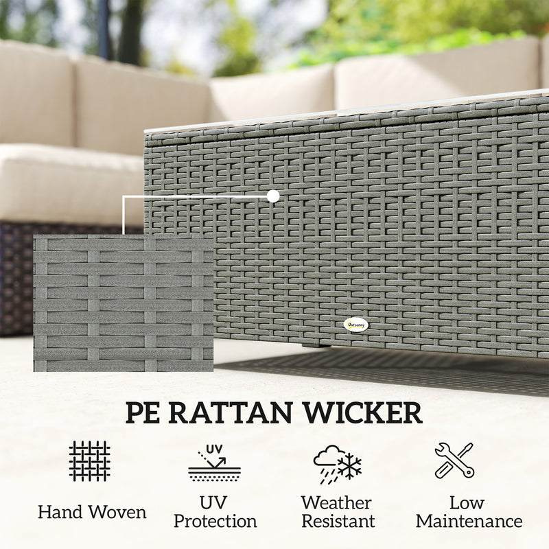 Rattan Garden Coffee Table with Glass Top for Patio or Conservatory Use Light Grey AOSOM